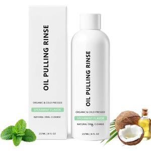 Spearmint Oil Pulling Rinse, Oil Pulling Rinse, Cold-Pressed Coconut Mouthwash for Teeth, Peppermint Mouthwash Freshness for Teeth and Gums, 8 Oz