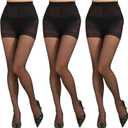 3 Pairs Women's 20D Pantyhose with Control Top and Reinforced Toes (Black, XXL)