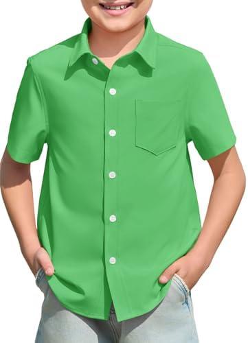 Haloumoning Boys Dress Shirts Button Down Short Sleeve Shirt Kids Summer Casual Shirts with Pockets Size 140