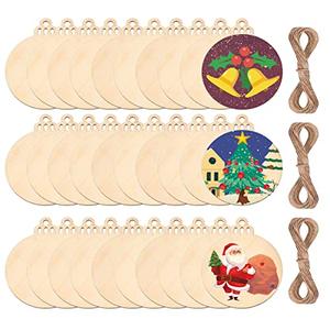 pojah 120Pcs Wood Slices,5" Wooden Christmas Ornaments,Unfinished Predrilled Wood Circles for Crafts Centerpieces,DIY Round Wooden Discs Hanging Decorations
