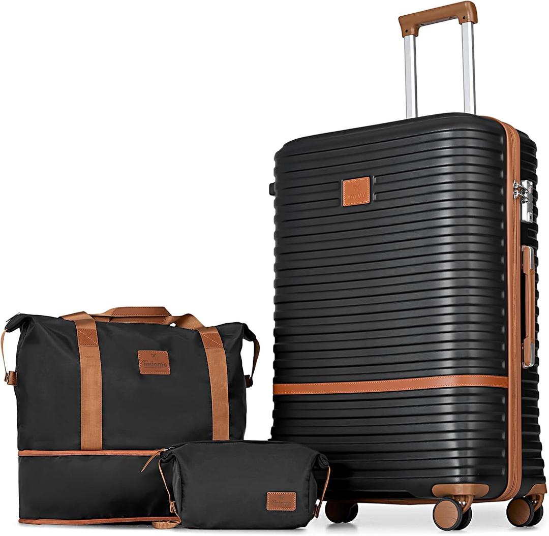 Joyway 28 Inch Large Luggage Hardside Suitcase with Spinner Wheel, Lightweight 3 Piece Suitcase Set with TSA Lock (Black Brown)