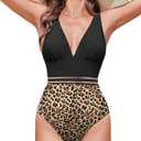AI'MAGE One Piece Swimsuit Women 2025 Sexy Mesh Tummy Control Bathing Suits Swim Suit Deep V Neck Swimwear (S, Leopard Print)