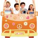 Hippie Bus Cardboard Cutout, Large 39.76 x 47.24 in Groovy Party Decoration, Retro 60s 70s Hippie Selfie Frame Photo Booth Prop, Daisy Van Life-Size Backdrop for Groovy Hippie Boho Party Favor