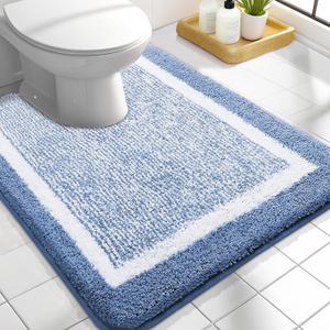 OLANLY Toilet Rugs U-Shaped 24x20, Extra Soft and Absorbent Microfiber Bathroom Rugs, Non-Slip, Machine Wash Dry, Plush Shaggy Contour Bath Mats for Toilet Base, Blue