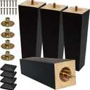 CODIN (5 Sizes: 3"-4"-5"-6"-8" Set of 4 Wood Furniture Legs - Square Sofa Legs, Couch Leg - Brown Mid-Century Modern Replacement Legs for Armchair Recliner Coffee Table Dresser (8")