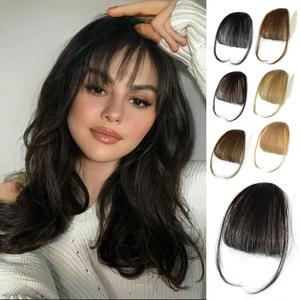NAYOO Clip in Bangs - 100% Human Hair Wispy Bangs Clip in Hair Extensions, Brown Black Air Bangs Fringe with Temples Hairpieces for Women Curved Bangs for Daily Wear (Wispy Bangs, Brown Black)
