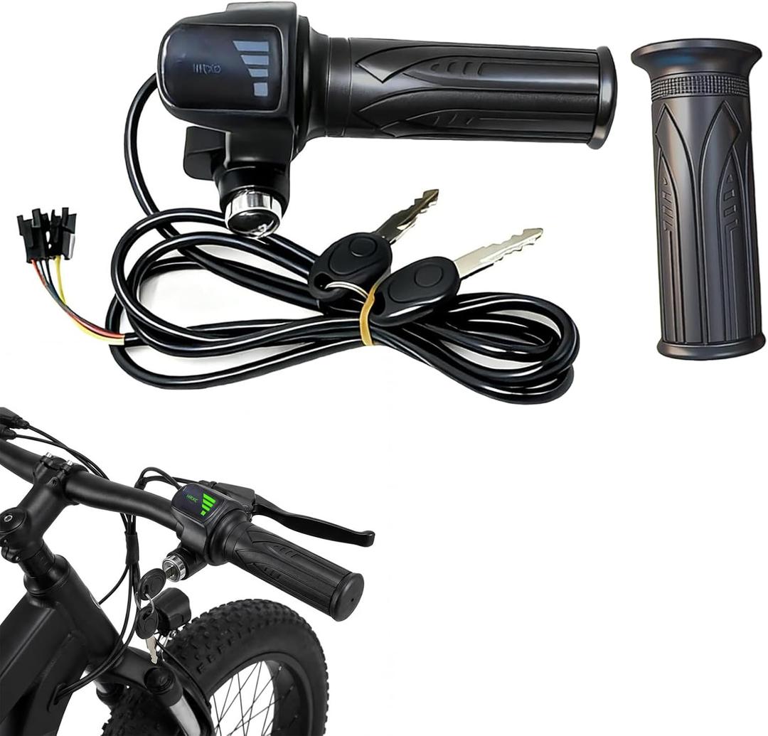 Ebike Full Twist Throttle for Ridstar Q20, 48V Ebike Throttle 3 Pin Plug and Play with LCD Display and Key Lock, Throttle Grips for Ebike Motorcycle Scooter