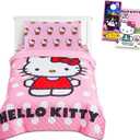 Hello Kitty Sheet Set - Bundle of Bedding with Bedspread, Flat Sheet, Fitted Sheet, and Pillowcase for Twin Bed, More | Bedroom Decor