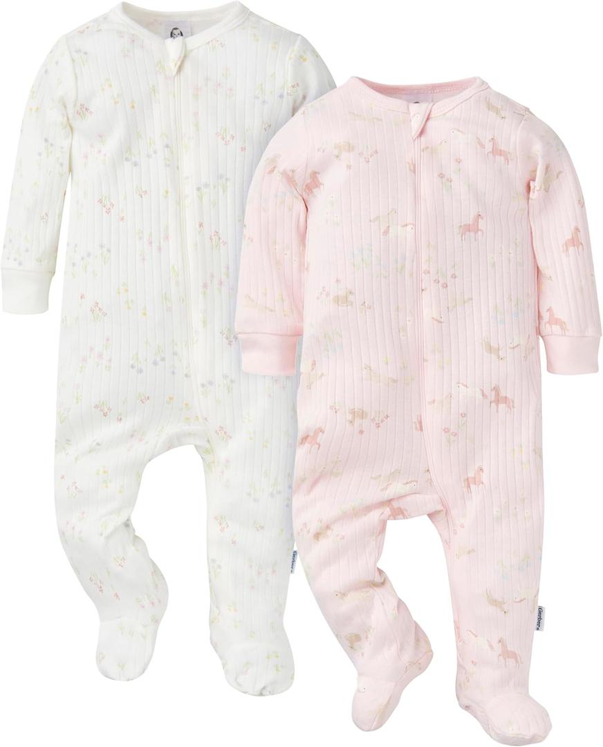 Gerber baby-girls Baby Unisex 2-pack 2-way Zip Textured Sleep 'N Play (6-9 Months)