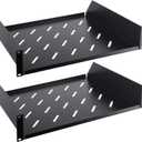 2U Server Rack Shelf, 14" Mounting Depth, Vented Rack Mount Shelf Cantilever Tray for 19" Equipment Racks and Cabinet, Weight Capacity 50lb, Black, 2PCS