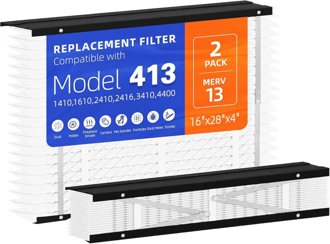 2 Pack 413 Replacement Filter, Compatible with AprilAire 413 Whole House Air Purifiers Models,1410,1610,2410,2416,3410,4400,MERV13 HVAC Furnace Filter Replacement,Actual Size:16"x28"x4" Air Filter