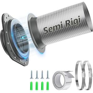 Hon&Guan Magnetic Dryer Vent Coupling Connector Kit DV180 with 4'' 2.6FT Semi Rigid Dryer Vent Hose for Tight Space & Aluminum Foil Tape,2 Clamps(Gray)