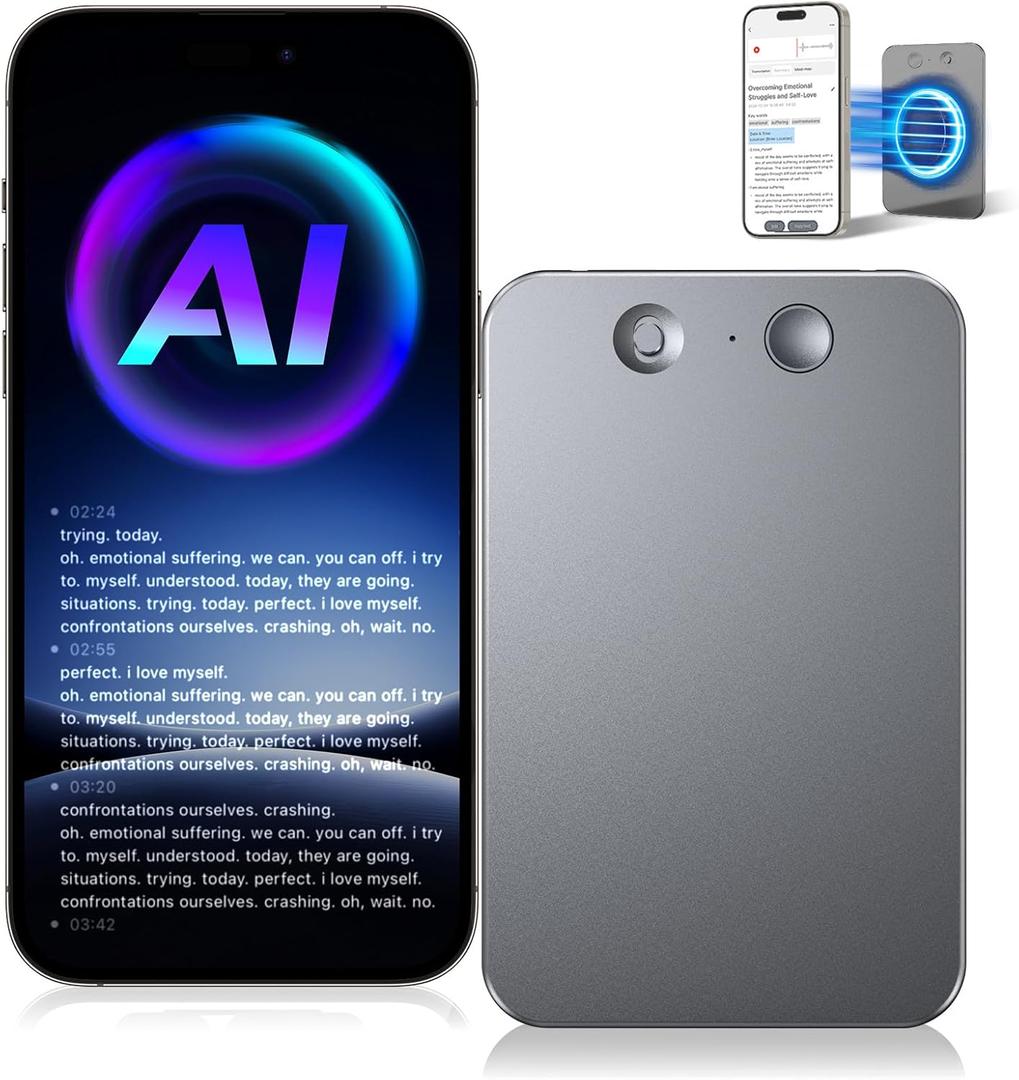 AI Voice Recorder with Transcribe,Mind Mapping & AI Summary,Supports 118+ Languages,APP Control,Compatible with GPT-5 Compatible,64GB Audio Recorder for Lectures,Phone Calls, Meetings,Interviews (Grey)