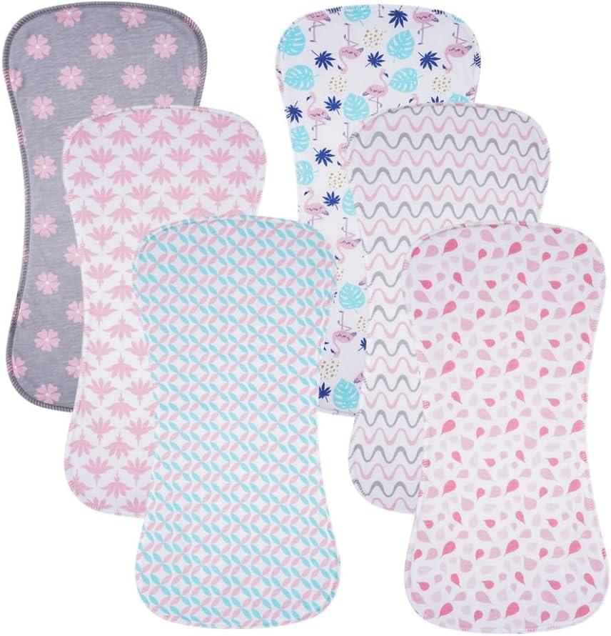 6 Pack Cotton Baby Burp Cloths Extra Absorbent Soft for Baby Boys and Girls (Pink02)