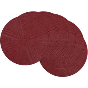 SHACOS Round Placemats Set of 6 for Dining Table 15 inch Round Braided Place Mats Washable Non Slip Kitchen Table Mats, Burgundy (Burgundy)