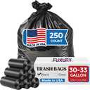 Fuxury 30-33 Gallon Trash Bags Medium Duty, 250 Count Garbage Bags, 32 x 38" Extra Large Black Trash Bags, 0.6 Mil Plastic Bags for Serious Garbage Cleanup, Made in USA