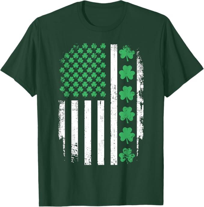 US American Flag with Shamrocks for St Patricks Day T-Shirt XL