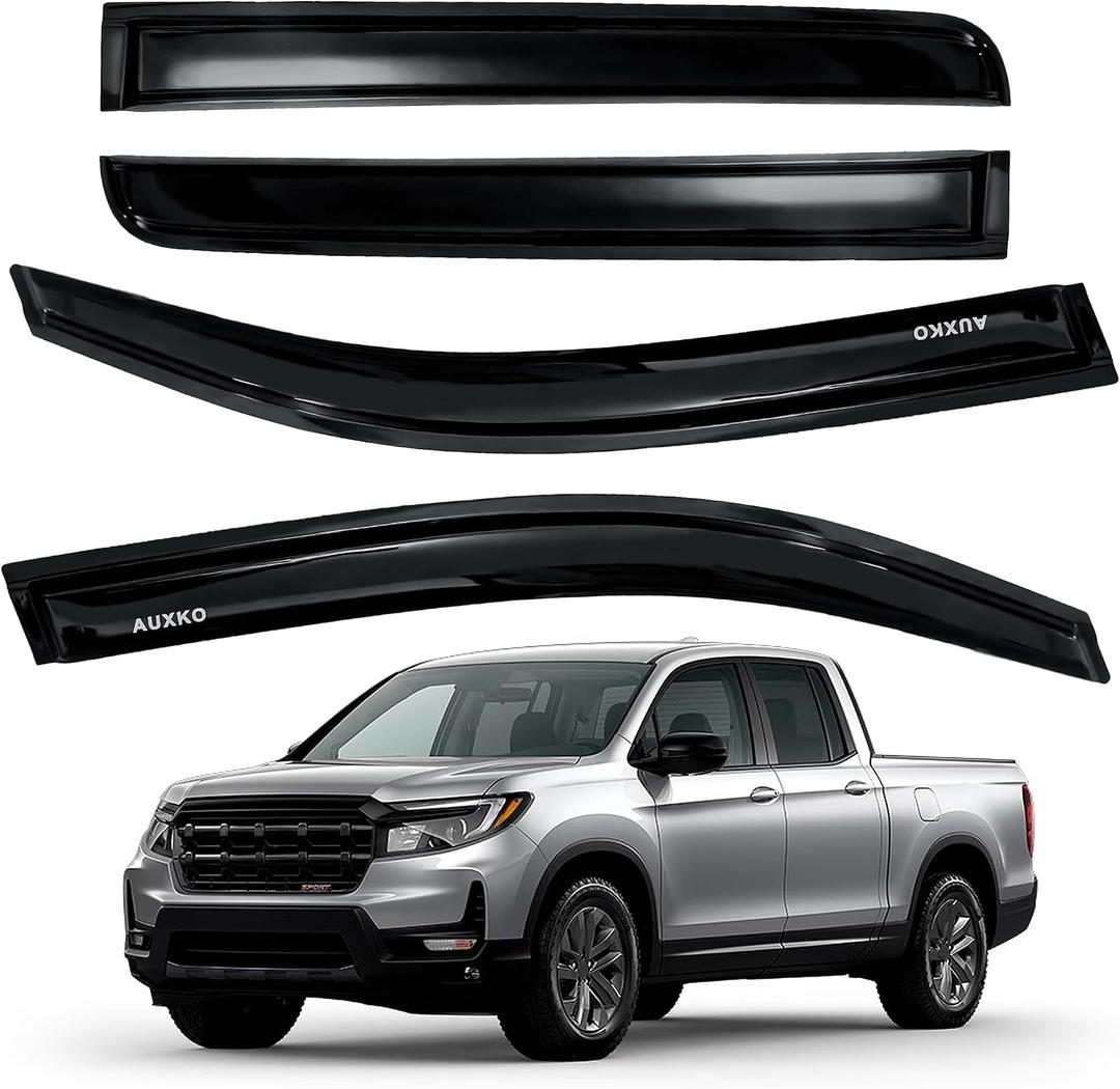 AUXKO Rain Guards for Truck Honda Ridgeline 2017-2026, Window Vent Visors Accessories - Tape-On Rain Guard Window Visor for Honda Ridgeline, Easy Install Car Side Window Wind Deflectors & Visors Black