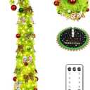 NatuBeau 6FT Lime Green Pop Up Christmas Tree with 150 LED Lights & Skirt, Collpsible Bendable Whimsical Christmas Tree with Ball Ornaments Bows for Indoor Outdoor Home Decor