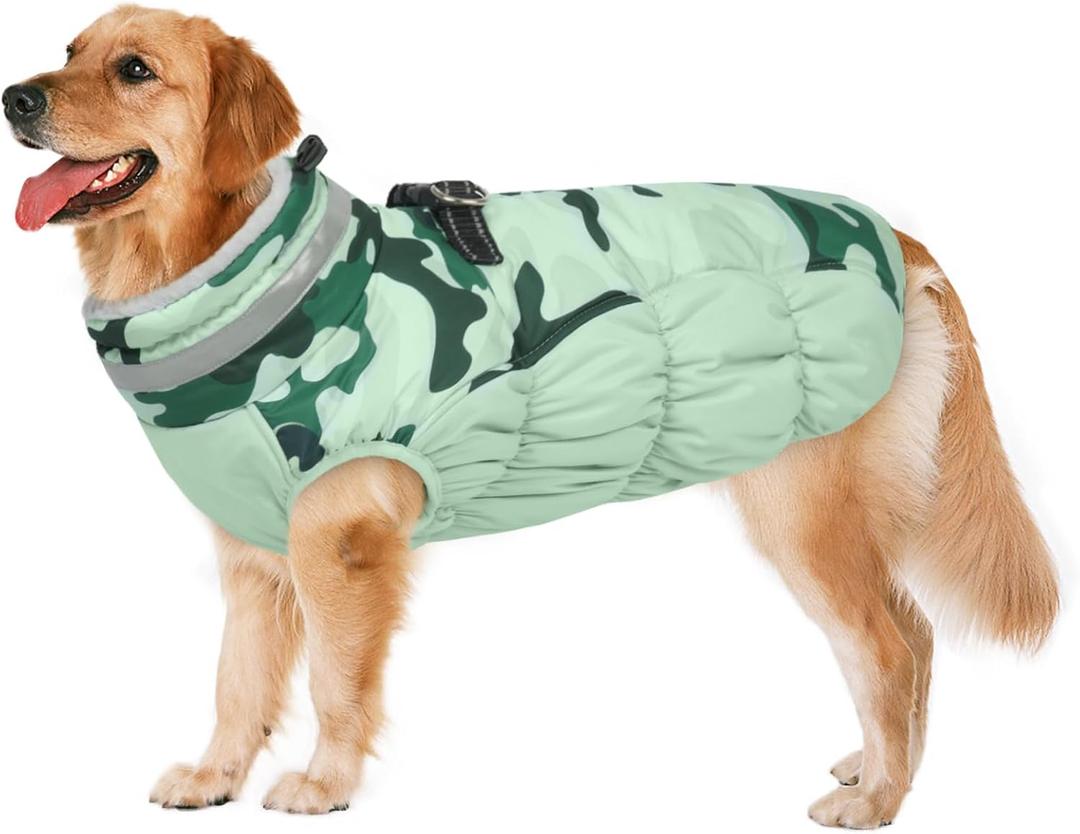 Lelepet Warm Dog Winter Coat Dog Coats for Large Dogs Waterproof Dogs Jacket with Harness Built in Reflective Cold Weather Coats Windproof Zip-Up Winter Fleece Vest Snowsuit Pitbull XXL