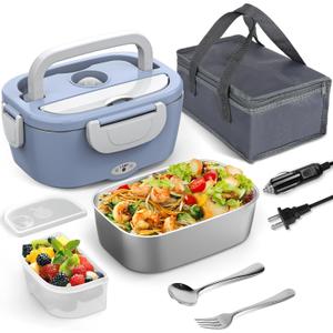 WisaKey Electric Lunch Box for Men/Women 80W Heated Lunch Box for Adults, 12V 24V 110V 220V Portable Food Warmer LunchBox Lonchera Elctrica Porttil with 304 Stainless Steel Container Christmas Gift (Light Blue)