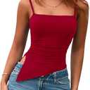 3 x PRETTYGARDEN Women's Summer Spaghetti Strap Tank Tops Sleeveless Camisole Blouses Asymmetrical Going Out Basic Tank Shirt (Red, S)