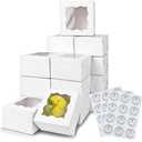 MUMULULU 28 PCS 4x4x2.5 Inches White Bakery Boxes with Window White Paperboard Treat Boxes Cookie Cake Pastry Dessert Boxes for Baked Goods Strawberries (28)