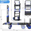3-in-1 Folding Hand Trucks, 500lbs Convertible Dolly, Dolly Cart with Wheels Heavy Duty, Moving Cart with Retractable Handle, Collapsible Trolley for Moving Office/Home/Warehouse/Boxes/Cartons (Blue)