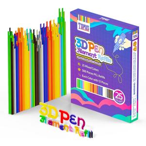 Topus 300Pcs 3D Pen Filament Refills Compatible with 3Doodler Start+ Pen, 25 Colors 3D Filament Bundle, 3D Pen Refill Sticks with 15cm x 12Pcs Per Color, Low Print Temperature PCL Filament 2.5mm Thick