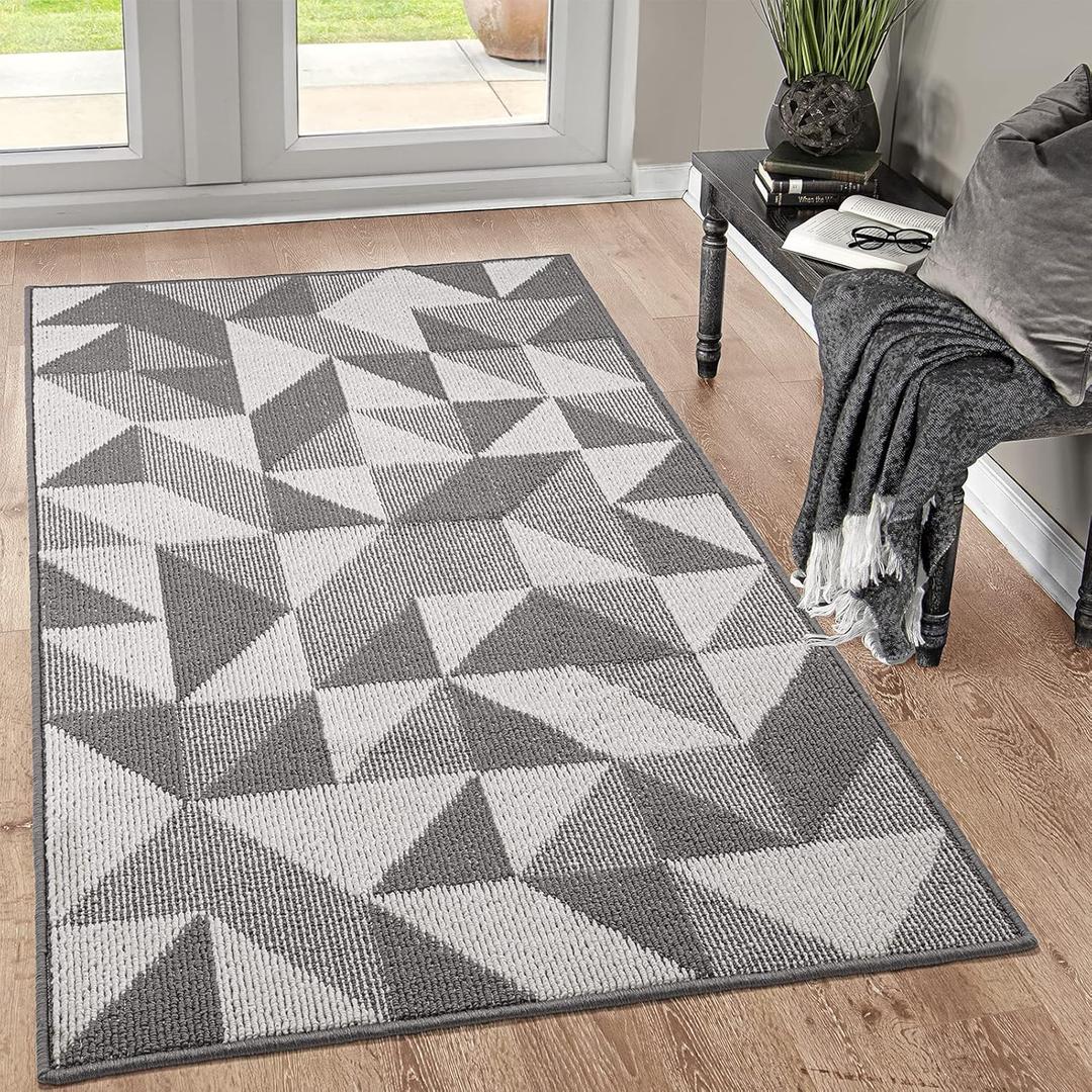 Indoor Doormat 36"x 59", Absorbent Front Back Door Mat, Rubber Backing Non Slip Floor Mats Inside Mud Dirt Trapper Outside Entrance Front Door Rug Carpet, Machine Washable Low Profile - Grey Geome