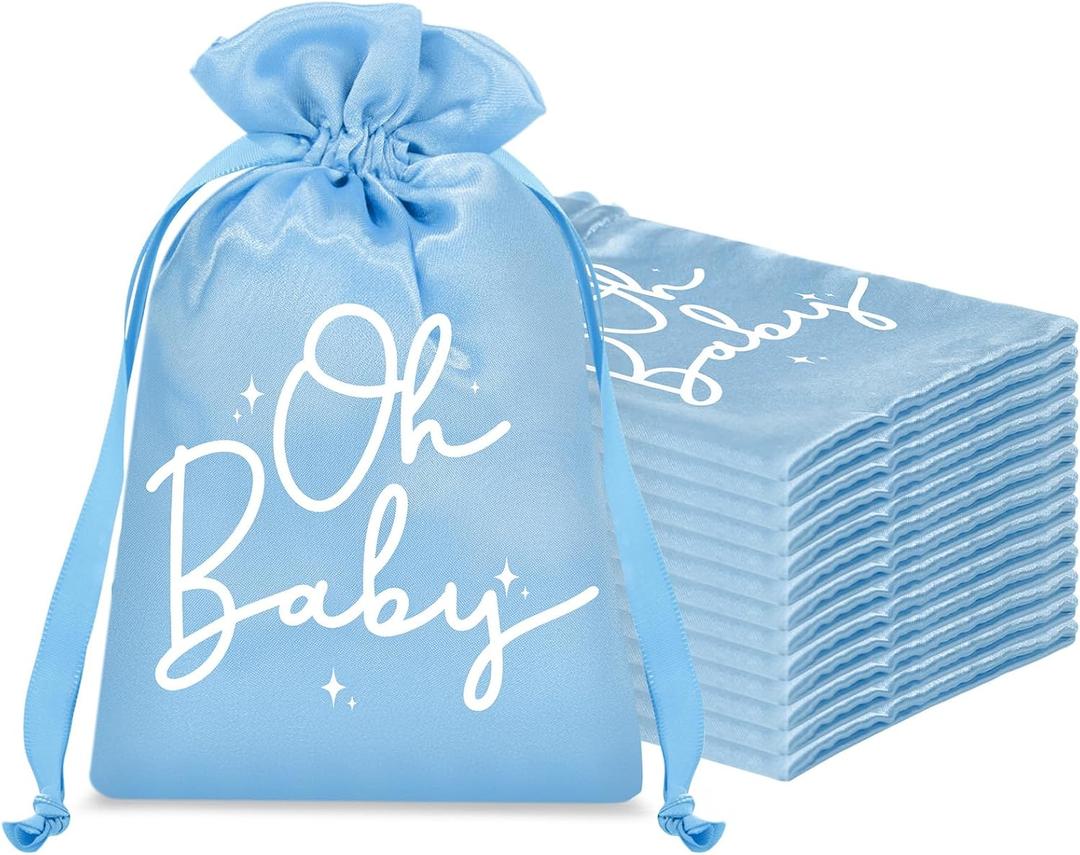 Sweetude Oh Baby Satin Drawstring Favor Bags, 25 Pack 5.1x7.1in Baby Shower Treat Bags for Guests, Gender Reveal Candy Party Supplies(Blue), 1 Count