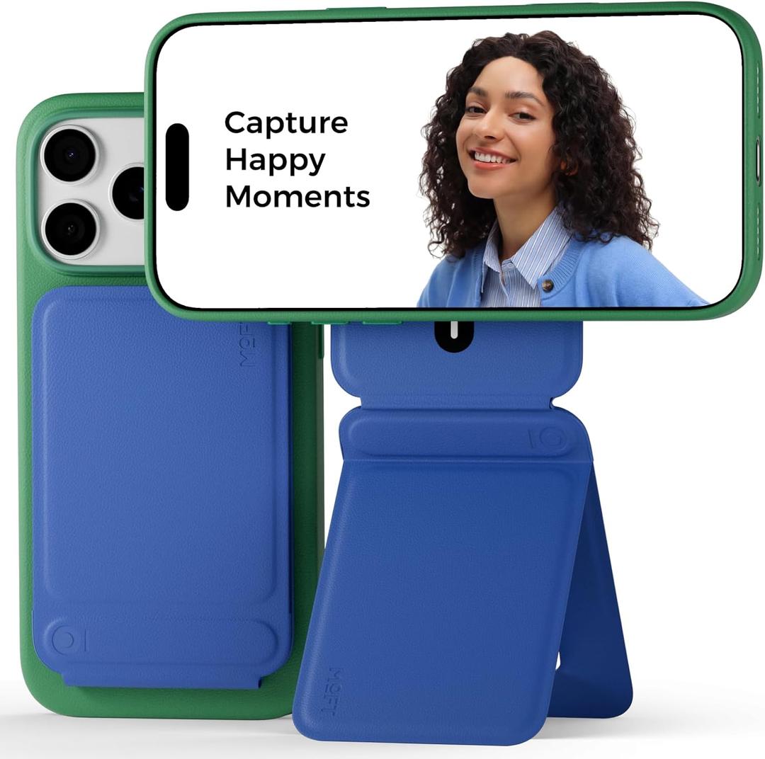 MOFT Phone Tripod Stand Selfie Stick for iPhone, Multi-Angles iPhone Stand, Lightweight & Portable Phone Holder, Strong Magnets, MOVAS Vegan Leather, Travel Essentials, Sapphire (Without Card Slot)