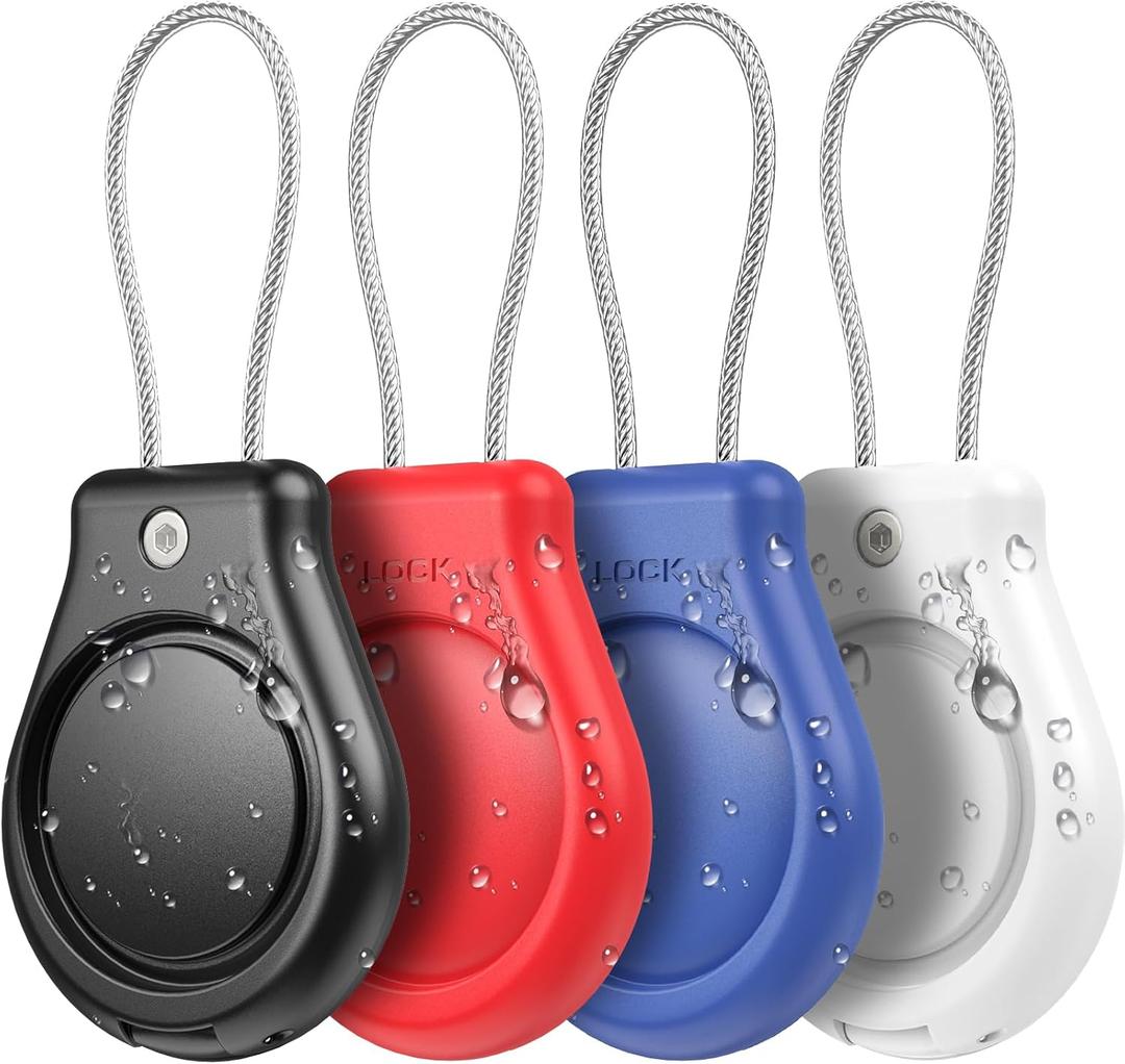 Inesore 4 Pack IPX8 Waterproof AirTag Keychain HolderAir tag Lock Case with Wire Cable Compatible with Apple AirTags,Ultra Durable Anti-Lost Lock Keychain Holder for Luggage,Dog,Key (Black2+blue2)