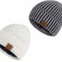 Nertpow Mens Beanie Hats 2 Pack, Winter Hats for Men Women Warm Thermal Fleece Lined, Thick Knit Fashion Skull Cap for Guys