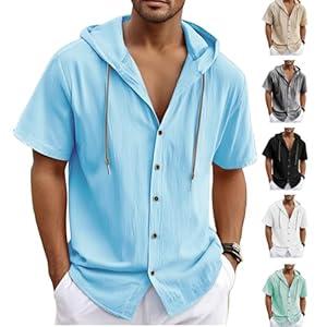 Guayabera Shirts for Men Long Sleeve Linen Shirts for Men White Casual Button Down Shirt Men in Beach Summer (2XL, Blue)
