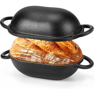Maxdot 4QT Enameled Cast Iron Dutch Oven with Lid Sourdough Bread Pan for Sourdough Bread Baking Non Stick Single with Loop Handles for Homemade Breadbaking(Black)