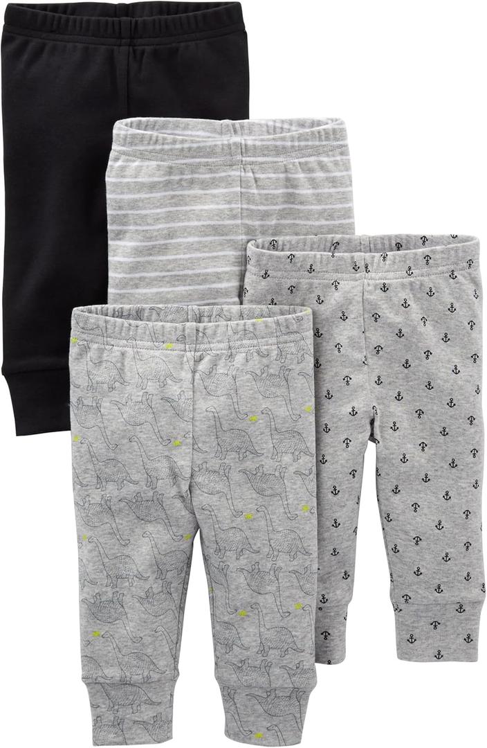 Simple Joys by Carter's Unisex Baby 4-Pack Neutral Pant (6-9 Months, Black Bananas/Grey/White)