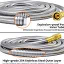 Giraffe Tools Garden Hose 100ft x 5/8", 304 Stainless Steel Metal Water Hose, No Kink Garden Water Hose with 9 Pattern Spray Nozzle, Flexible, Lightweight, Kink Free Hose for Yard, Outdoor