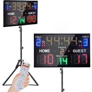 YZ LED Basketball Scoreboard with Shot Clock, Portable Scoreboard Basketball, Digital Scoreboard with Remote, Electronic Scoreboard with Timer Clock, Digital Score Keeper Outdoor