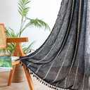 RoomTalks Black Boho Farmhouse Curtains for Bedroom Living Room 96 Inch Length 2 Panles, French Country Halloween Gothic Cute Textured Window Curtain Panels Bohemian Vintage Tassel Draperies