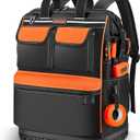 LOKASS Tool Bag Backpack, Heavy Duty Tool Backpacks with Combination Lock, Waterproof Tool Bags for Tools Storage and Organization, Black/Orange