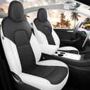 Customized Fit Tesla Model Y Seat Cover 2020 2021 2022 2023 2024 Waterproof Nappa Leather Cushion Cover Full Set Airbag Compatible (Y-White+Black)