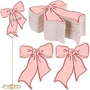 MotiMind  Pink Bow Place Cards Pink Thank You Cards coquette Party Decorations Bow Blank Seat Assignment Label Table Seating Card for Baby shower Wedding Party Buffet