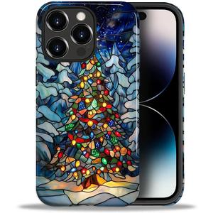 Case for iPhone 14 Pro Max,Hybrid Dual Protection Soft TPU + Hard PC Shockproof Cover, Anti-Scratch & Slim Protective Men Women Case for iPhone 14 Pro Max Christmas Tree Stained Glass Design