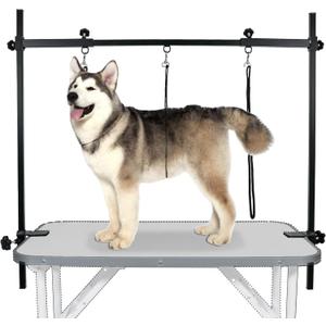 LEIBOU H-Shape Dog Grooming Arm Pet Supplies Grooming Table Arm with 3 Noose and Clamp Heavy Duty Aluminum Alloy Frame with 35.4 Adjustable Height and 36.2 ~ 50 Adjustable Width Dog Grooming Kit