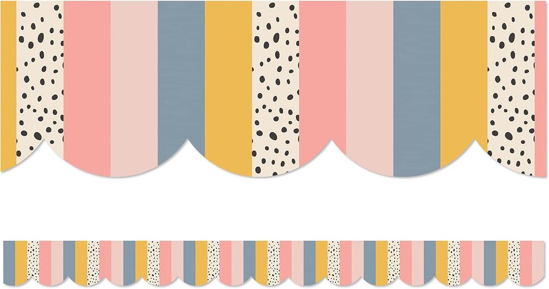 3 x Carson Dellosa We Belong 39Ft of Boho Bulletin Board Borders, 13 Strips of Scalloped Trim with Stripes and Polka Dots for Rolling Whiteboard, Cork and Posterboard, Nursery, Party, and Classroom Decor