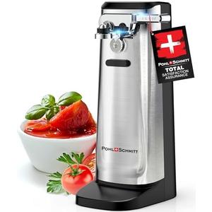 POHL SCHMITT 3 in 1 Electric Can Opener Smooth Edge with Knife Sharpener and Bottle Opener - Easy Push Down Lever - All Standard-Size & Pop-Top Cans, Durable Stainless Steel & ABS, Kitchen Accessories