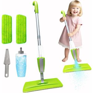 Kids Spray Mop Fun&Functional Toddler Cleaning Set Kids Mop with Real Water Sprayer Bottle Washable Pads Pretend Play Montessori Housekeeping Gifts for Toddlers Kids Girls Boys(Green)