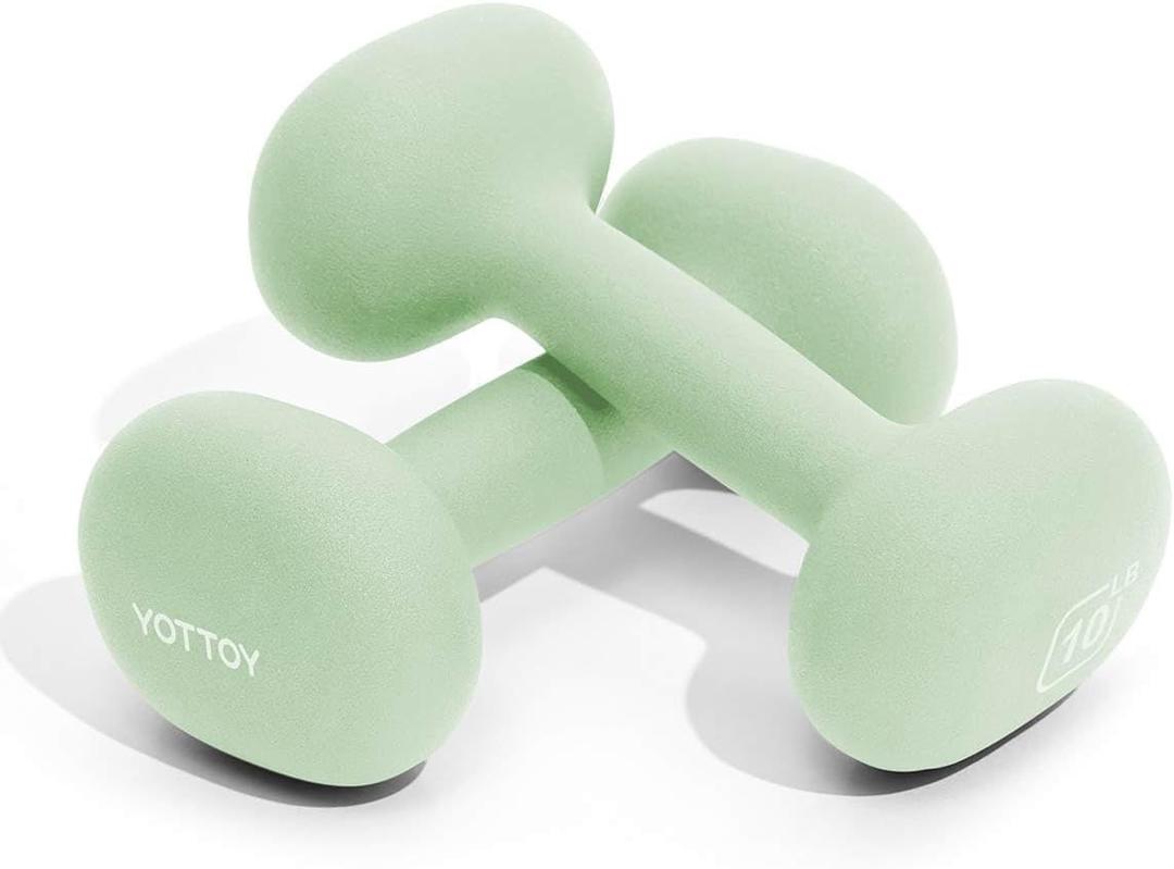 YOTTOY Dumbbell Set of 2,2-15 Pound Hand Weights for Women, Non-Slip Hand Weights for Home Gym, Strength Training, and Full-Body Workouts (10LB-Pair, Green)
