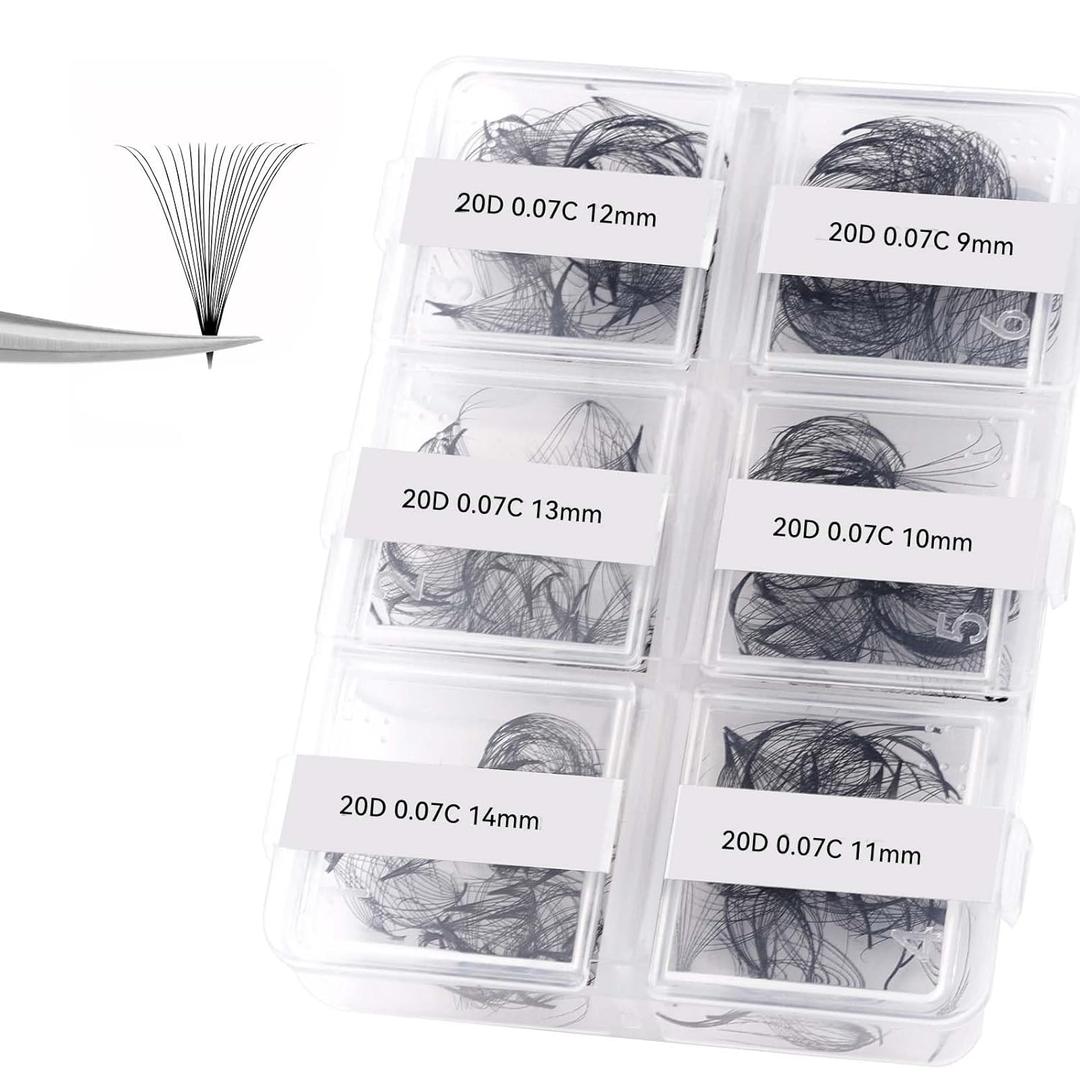 FADLASH Premade Fans Eyelash Extensions 300pcs 20D Premade Lash Fans C Curl Pre Made Fans Lash Extensions Volume Eyelash Extensions Premade Eyelash Fans Loose Fans (20D-0.07C-9-14mm)